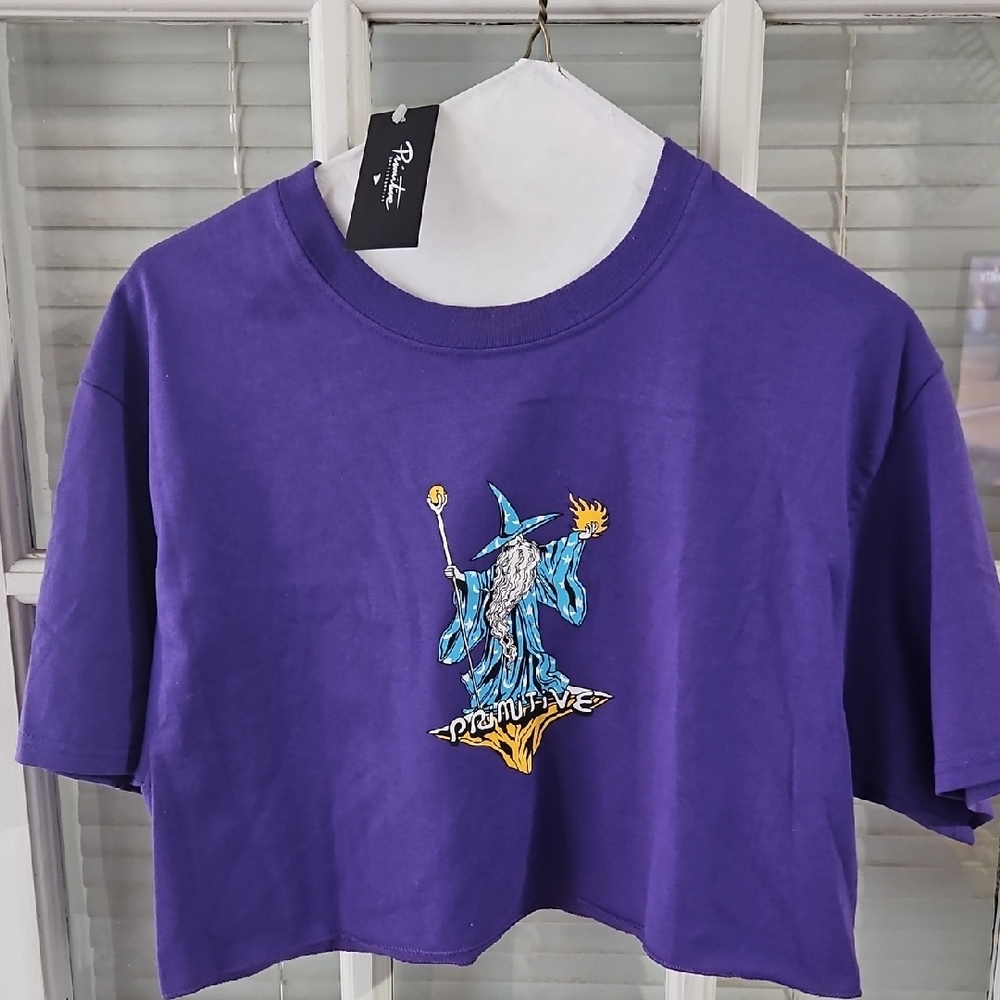 NWT Primitive Purple Wizard Crop Tee. Girls Sz Large